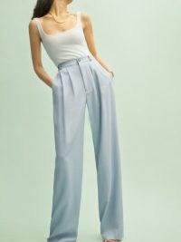 Reformation Mason Pant in Mineral – womens light blue relaxed fit trousers – pleated front