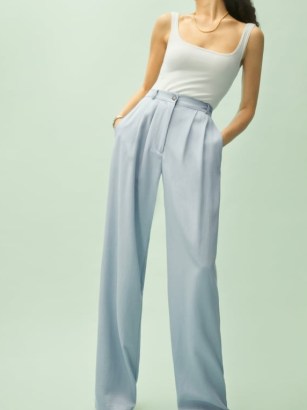 Reformation Mason Pant in Mineral – womens light blue relaxed fit trousers – pleated front - flipped