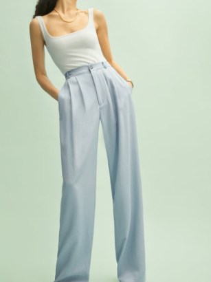 Reformation Mason Pant in Mineral – womens light blue relaxed fit trousers – pleated front