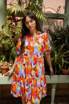 gorman Mathilde Pop Dress – womens tiered floral print dresses – women’s organic cotton clothes - flipped