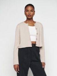 Reformation Maxime Cotton Cardigan in Oatmeal ~ women’s cropped cardigans ~ chic minimalist knitwear