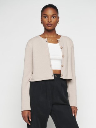Reformation Maxime Cotton Cardigan in Oatmeal ~ women’s cropped cardigans ~ chic minimalist knitwear