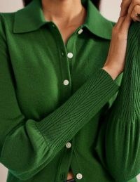 Boden Merino Detail Cuff Shirt in Broad Bean Green ~ womens collared front button up tops ~ puff shoulder detail ~ women’s knitted shirts