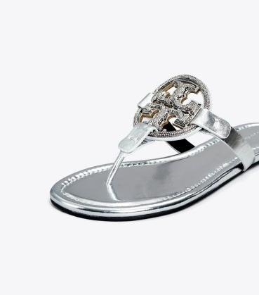 Tory Burch MILLER PAVÉ SANDAL in Silver | embellished thonged flats | luxe evening sandals