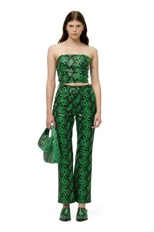 SIMON MILLER NATTY PANT in GRASS GREEN ~ womens python print trousers ~ glamorous snake prints - flipped