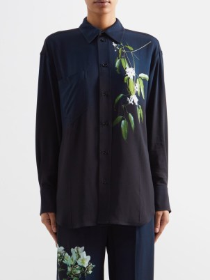 VICTORIA BECKHAM Floral-print silk-crepe shirt in navy / womens dark blue ombre shirts - flipped
