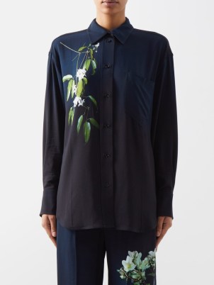 VICTORIA BECKHAM Floral-print silk-crepe shirt in navy / womens dark blue ombre shirts