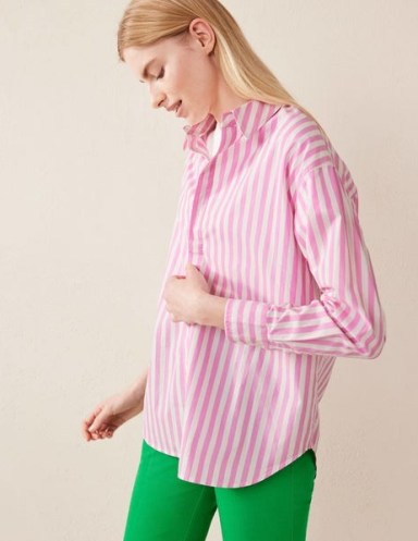 Boden Oversized Cotton Shirt in Pink Stripe ~ womens candy striped shirts - flipped
