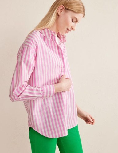 Boden Oversized Cotton Shirt in Pink Stripe ~ womens candy striped shirts