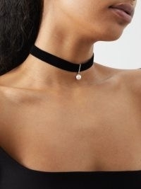 MATEO Diamond, pearl & 14kt gold choker in black ~ velvet chokers ~ elegant minimalist occasion jewellery