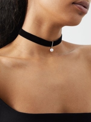 MATEO Diamond, pearl & 14kt gold choker in black ~ velvet chokers ~ elegant minimalist occasion jewellery