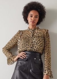 L.K. BENNETT Peggy Animal Print Ruffle Collar Blouse – ruffled leopard blouses