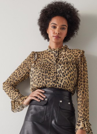 L.K. BENNETT Peggy Animal Print Ruffle Collar Blouse – ruffled leopard blouses
