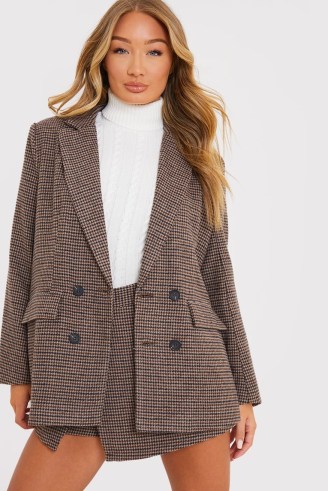 PERRIE SIAN BROWN CHECK WOOLEN BLAZER ~ womens checked celebrity inspired jackets ~ women’s on-trend blazers - flipped