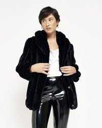 RIVER ISLAND PETITE BLACK FAUX FUR PANELLED COAT – womens glamorous fake fur coats
