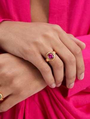 TIMELESS PEARLY Pink crystal & 18kt gold-plated ring – womens chunky coloured stone rings - flipped