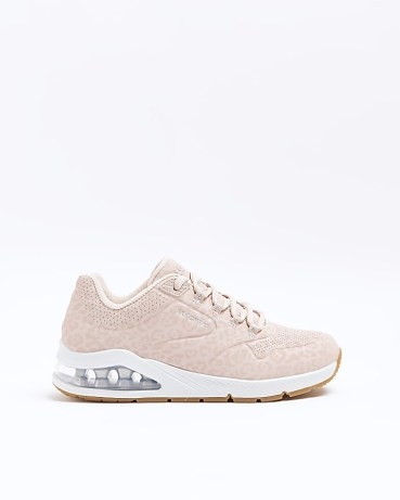 PINK SKECHERS ANIMAL PRINT UNO 2 TRAINERS | women’s sports luxe sneakers - flipped
