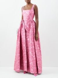 EMILIA WICKSTEAD Spencer gathered floral-cloqué gown in pink / sleeveless square neck event gowns / red carpet worthy dresses
