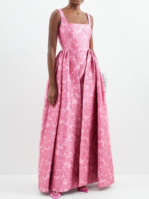 EMILIA WICKSTEAD Spencer gathered floral-cloqué gown in pink / sleeveless square neck event gowns / red carpet worthy dresses - flipped