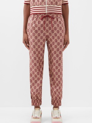 GUCCI Cropped GG-Supreme silk-twill trousers in red ~ women’s sports luxe fashion ~ womens designer sportswear inspired clothes