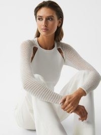 Reiss MARIA SHEER TWIST FRONT JUMPER IVORY – womens chic cut out jumpers