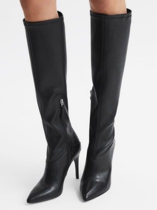 REISS CARINA KNEE HIGH LEATHER BOOTS BLACK – womens classic footwear - flipped