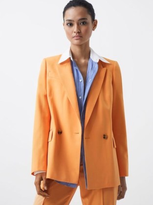 REISS EMMY WOOL BLEND DOUBLE BREASTED BLAZER ORANGE / womens spring citrus coloured blazers - flipped