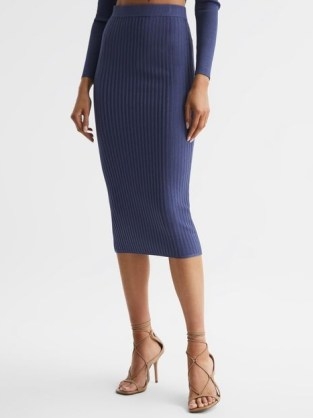 REISS IONA KNITTED PENCIL SKIRT CO-ORD BLUE - flipped