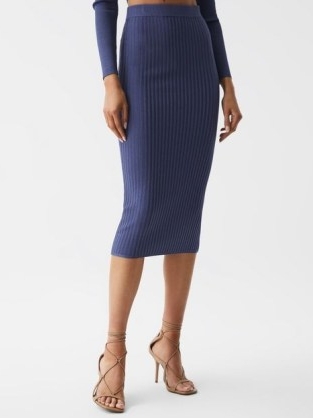 REISS IONA KNITTED PENCIL SKIRT CO-ORD BLUE