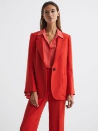 Reiss MAIA SINGLE BREASTED SPLIT SLEEVE TAILORED FIT BLAZER CORAL – vibrant one button closure blazers – womens bright jackets