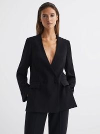 REISS MARGEAUX COLLARLESS DOUBLE-BREASTED BLAZER BLACK – womens contemporary blazers
