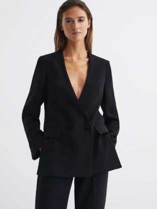 REISS MARGEAUX COLLARLESS DOUBLE-BREASTED BLAZER BLACK – womens contemporary blazers