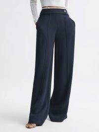 REISS LINA HIGH RISE WIDE LEG TROUSERS NAVY – chic minimalist workwear – womens dark blue wardrobe essentials