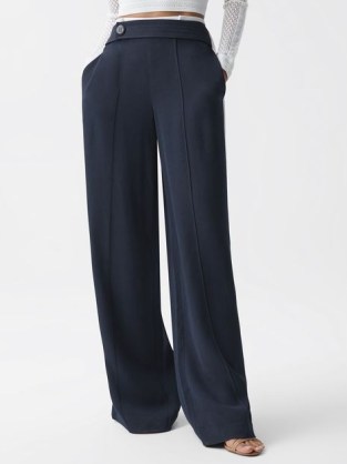 REISS LINA HIGH RISE WIDE LEG TROUSERS NAVY – chic minimalist workwear – womens dark blue wardrobe essentials - flipped