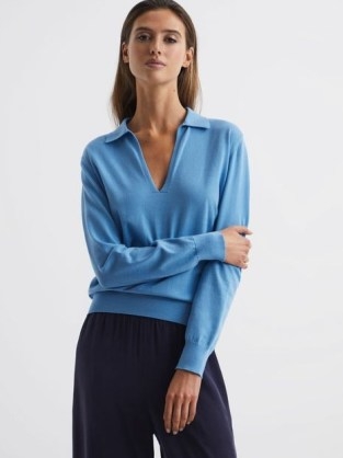 REISS NELLIE DEEP V-COLLARED KNIT TOP BLUE - flipped