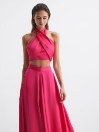 REISS RUBY CROPPED HALTER OCCASION TOP PINK ~ halterneck crop tops ~ alluring evening occasion fashion