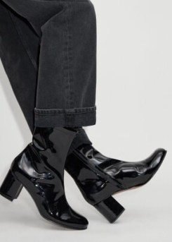 ME and EM 60s Patent Leather High Ankle Boot Black ~ shiny block heel boots - flipped