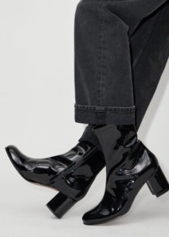 ME and EM 60s Patent Leather High Ankle Boot Black ~ shiny block heel boots