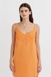CAMILLA AND MARC Sable Cotton Lace Mini Dress in Persimmon Orange / cami strap fashion / skinny strap lace trim slip dresses / womens cotton fashion