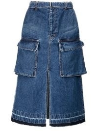 sacai cargo-pocket denim skirt in blue – front slit skirts with pockets