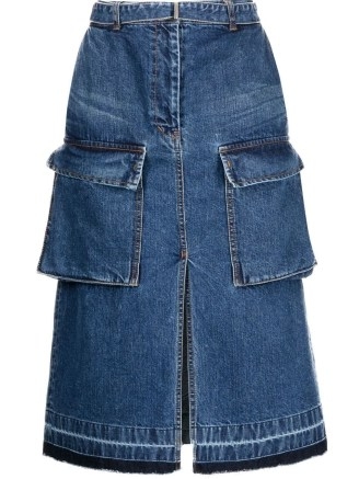sacai cargo-pocket denim skirt in blue – front slit skirts with pockets - flipped