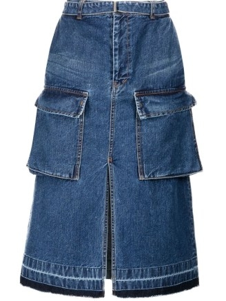 sacai cargo-pocket denim skirt in blue – front slit skirts with pockets