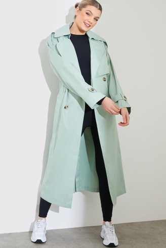 IN THE STYLE SAGE OVERSIZED MIDI TRENCH COAT ~ womens green tie waist longline coats - flipped