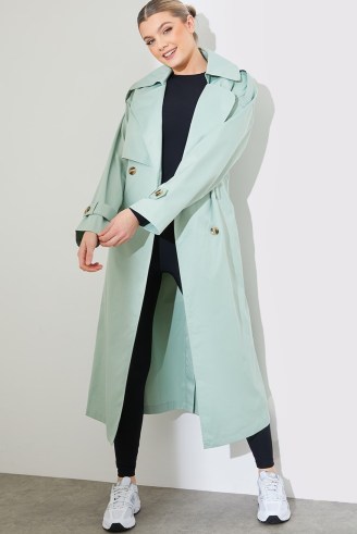 IN THE STYLE SAGE OVERSIZED MIDI TRENCH COAT ~ womens green tie waist longline coats