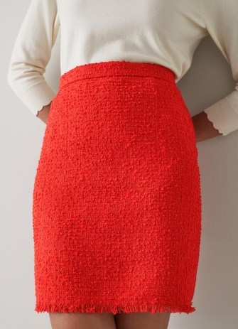 L.K. BENNETT Saskia Red Tweed Skirt – textured frayed hem skirts - flipped