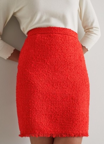 L.K. BENNETT Saskia Red Tweed Skirt – textured frayed hem skirts