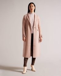 Ted Baker Serinn Wool Blend Longline Coat in Dusky Pink | womens longline split cuff single breasted winter coats | luxe style outerwear