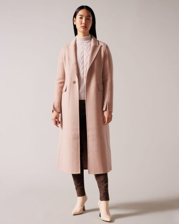 Ted Baker Serinn Wool Blend Longline Coat in Dusky Pink | womens longline split cuff single breasted winter coats | luxe style outerwear - flipped