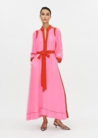 ME and EM Silk Colour Block Maxi Dress + Belt Neon Pink/Poppy Red ~ silky long length dresses ~ luxe fashion