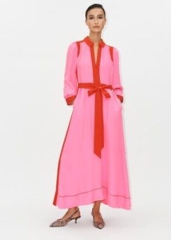ME and EM Silk Colour Block Maxi Dress + Belt Neon Pink/Poppy Red ~ silky long length dresses ~ luxe fashion - flipped